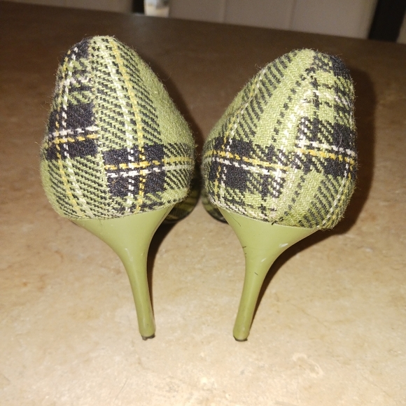 Vintage Chinese Laundry Green Plaid Pointy Toe Heels - Picture 8 of 10